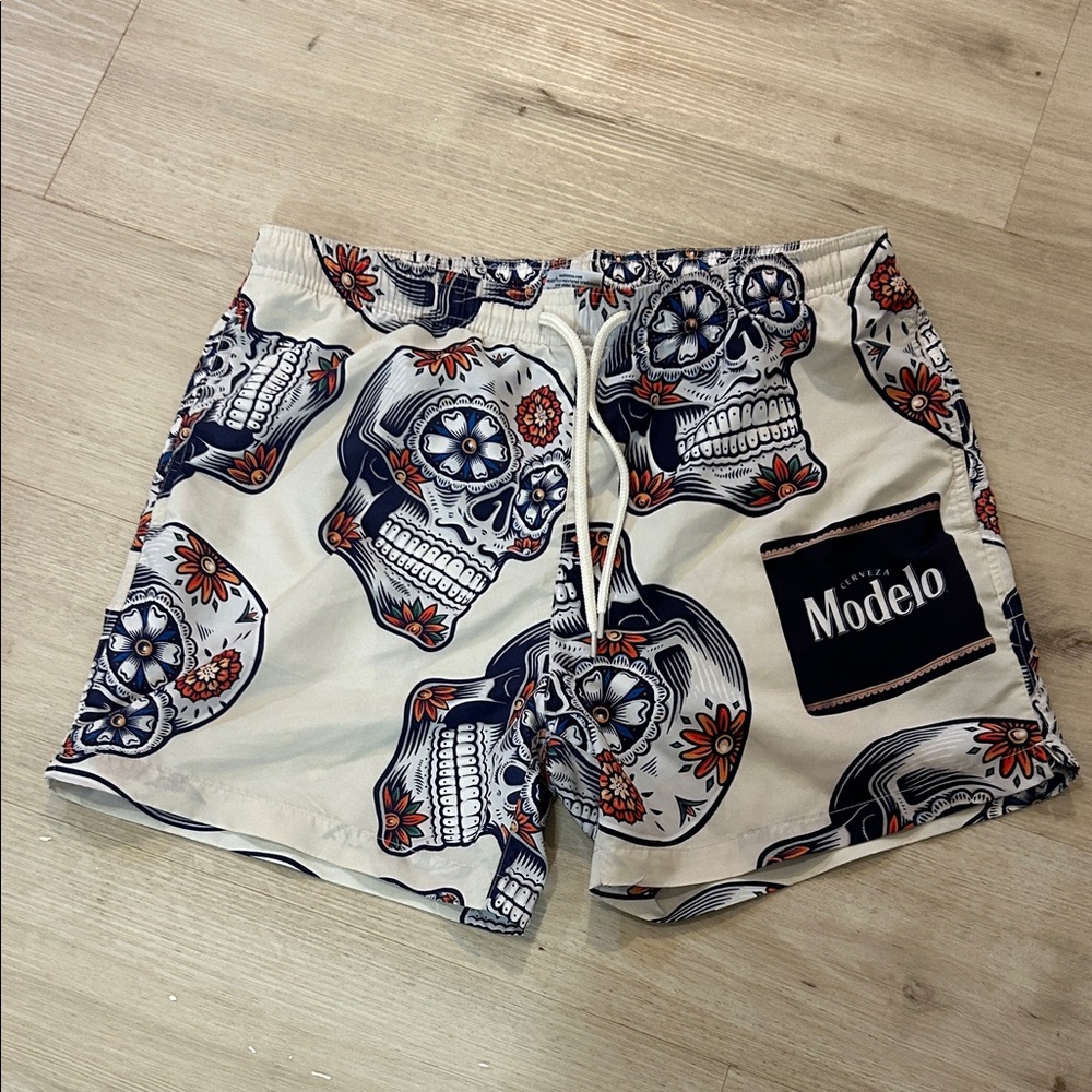 Pacsun Modelo Men's Day Of The Dead 4" Unlined Swim Trunks Board Shorts